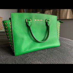 MK Green + Gold Large Leather Purse